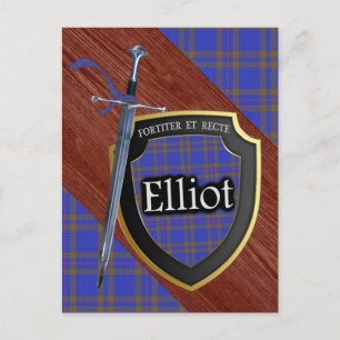 Cartão Postal Clan Elliot Tartan Sword & Shield