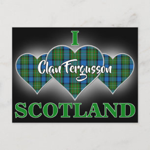 Cartão Postal Clan Fergusson I Love Scotland Tartan Heart