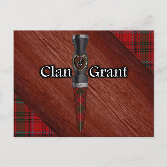 Cartão Postal Clan Grant Tartan Sgian Dubh Blade (Frente)