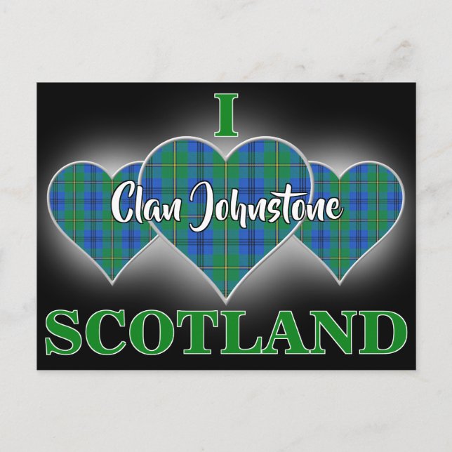 Cartão Postal Clan Johnstone I Love Scotland Tartan Heart (Frente)