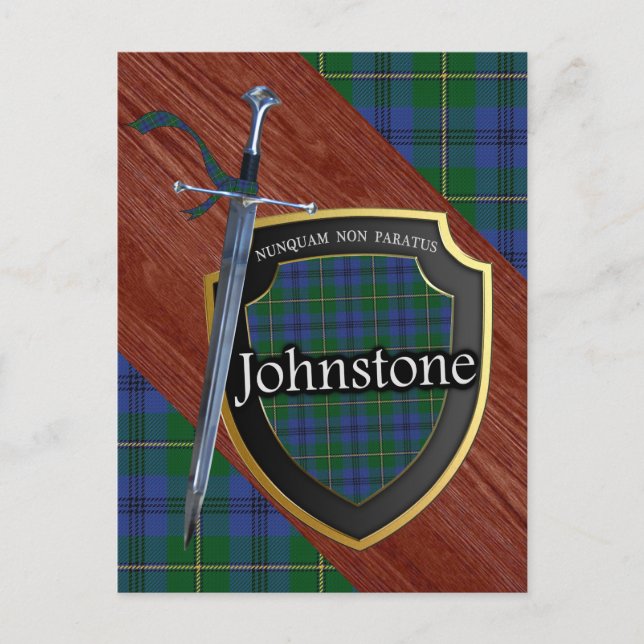 Cartão Postal Clan Johnstone Tartan Sword & Shield (Frente)