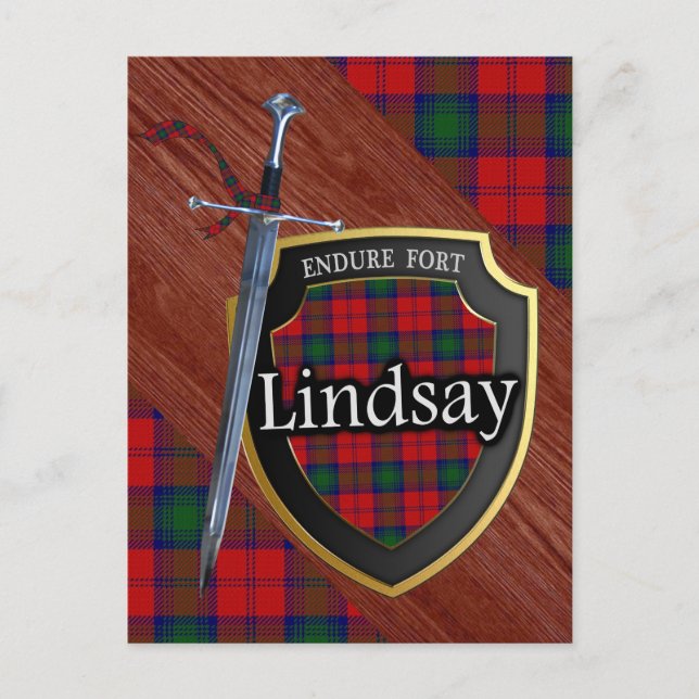 Cartão Postal Clan Lindsay Tartan Sword & Shield (Frente)