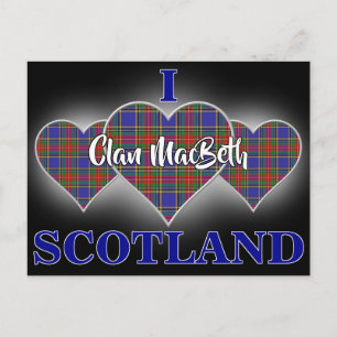 Cartão Postal Clan MacBeth I Love Scotland Tartan Heart