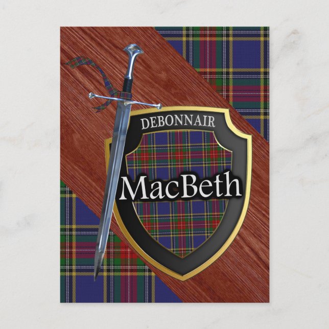 Cartão Postal Clan MacBeth Tartan Sword & Shield (Frente)