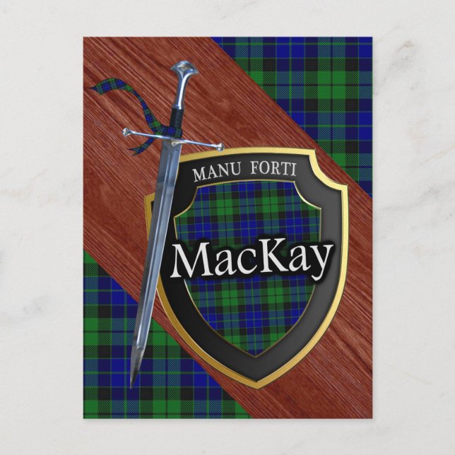 Cartão Postal Clan MacKay Tartan Sword & Shield (Frente)