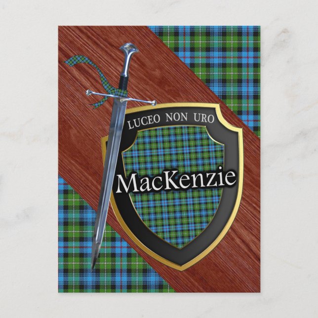 Cartão Postal Clan MacKenzie Tartan Sword & Shield (Frente)