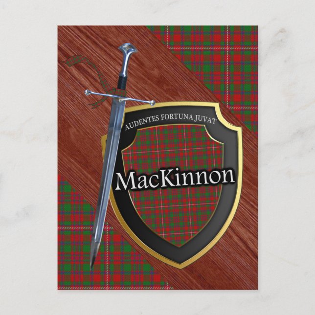 Cartão Postal Clan MacKinnon Tartan Sword & Shield (Frente)