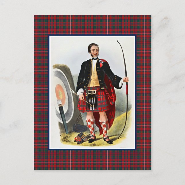 Cartão Postal Clan MacKinnon Vintage Ilustração Tartan (Frente)