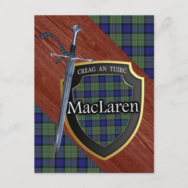 Cartão Postal Clan MacLaren Tartan Sword & Shield (Frente)