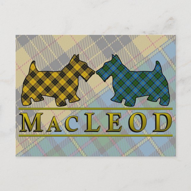 Cartão Postal Clan MacLeod Tartan Scottie Dogs (Frente)