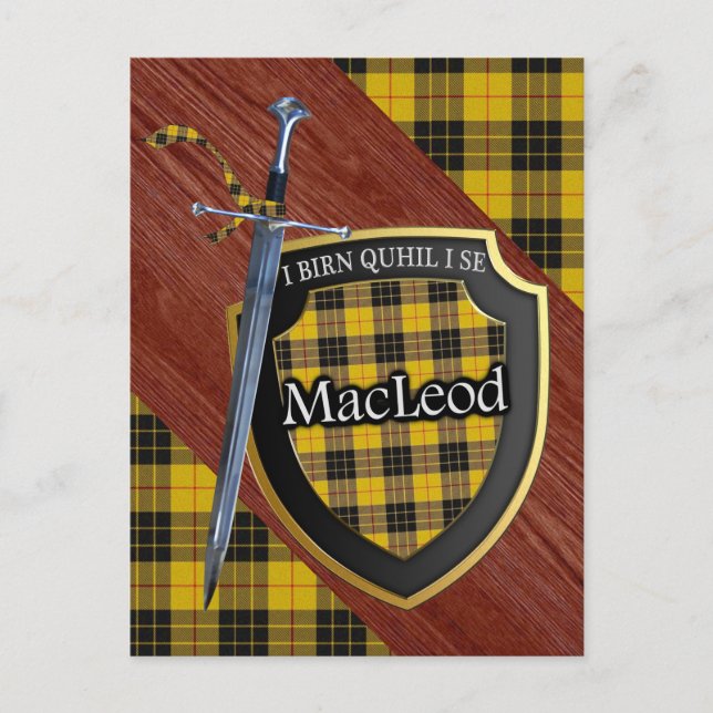 Cartão Postal Clan MacLeod Tartan Sword & Shield (Frente)