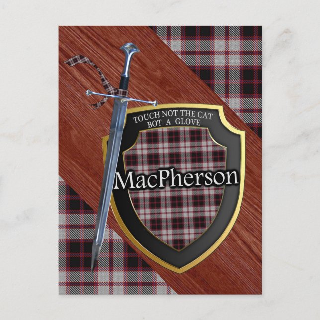 Cartão Postal Clan MacPherson Tartan Sword & Shield (Frente)