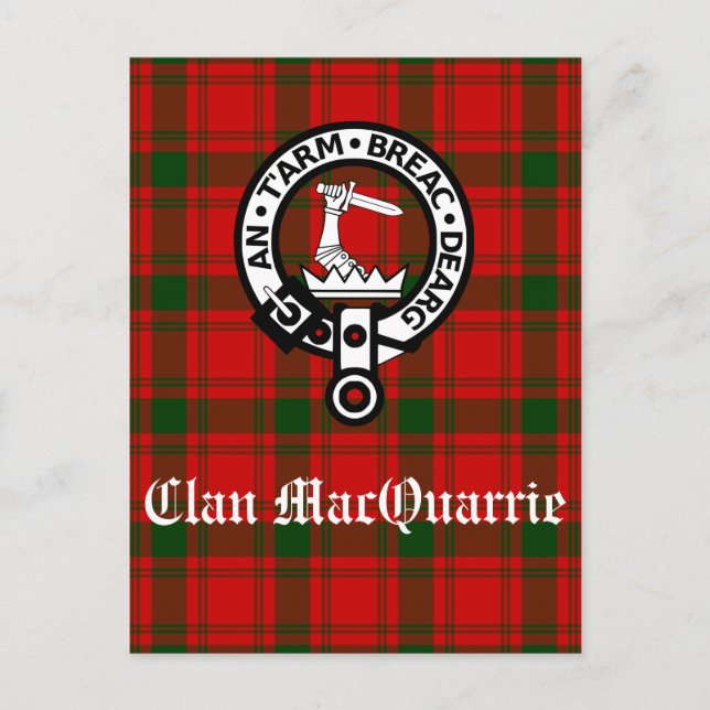 Cartão Postal Clan MacQuarrie Tartan e Crest (Frente)