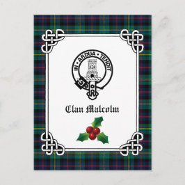 Cartão Postal Clan Malcolm Crest Crachá e Tartan Holiday