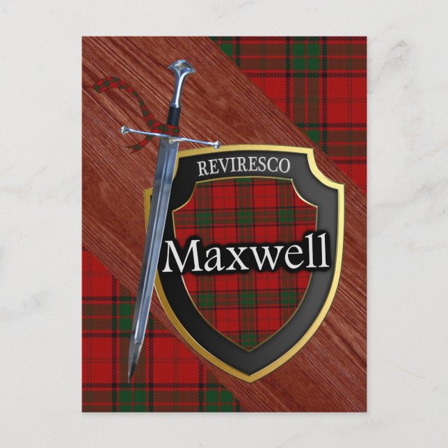 Cartão Postal Clan Maxwell Tartan Sword & Shield (Frente)