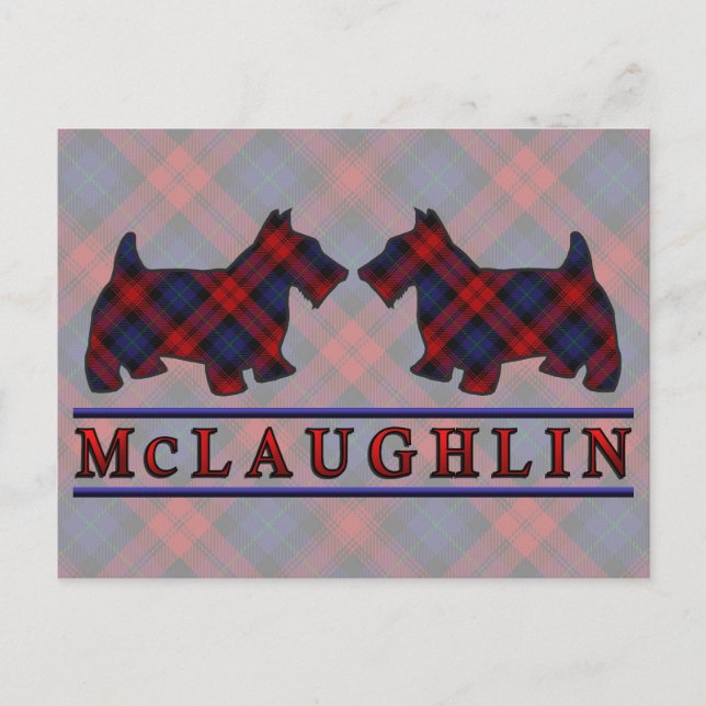 Cartão Postal Clan McLaughlin MacLachlan Tartan Scottie Dogs (Frente)