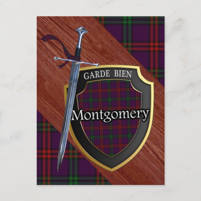 Cartão Postal Clan Montgomery Tartan Sword & Shield (Frente)