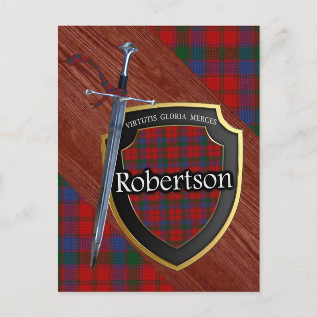 Cartão Postal Clan Robertson Tartan Sword & Shield (Frente)