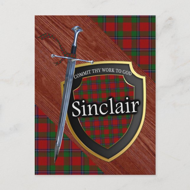 Cartão Postal Clan Sinclair Tartan Sword & Shield (Frente)