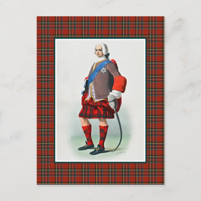Cartão Postal Clan Stewart Vintage Ilustração Tartan (Frente)
