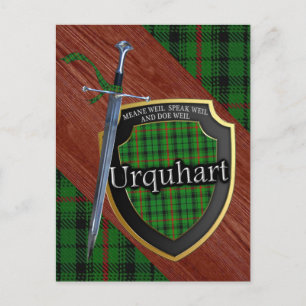 Cartão Postal Clan Urquhart Tartan Sword & Shield