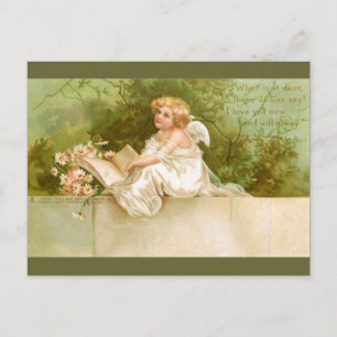 Cartão Postal Clapsaddle: Anjo com Livro e Flores