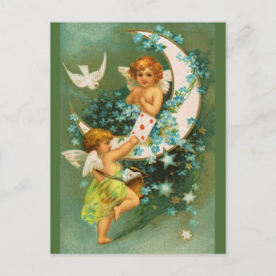Cartão Postal Clapsaddle: Duas Cherubs em uma lua falciosa