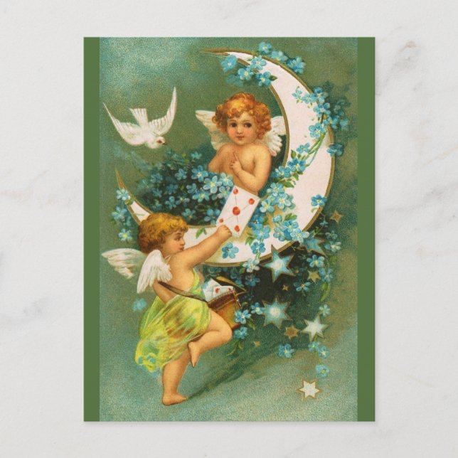 Cartão Postal Clapsaddle: Duas Cherubs em uma lua falciosa (Frente)