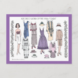 Cartão Postal Clara, Dama Art Déco dos Anos 20 Boneca de Papel