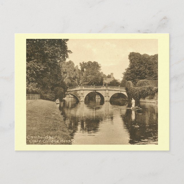 Cartão Postal Clare College Bridge, Cambridge England Vintage (Frente)