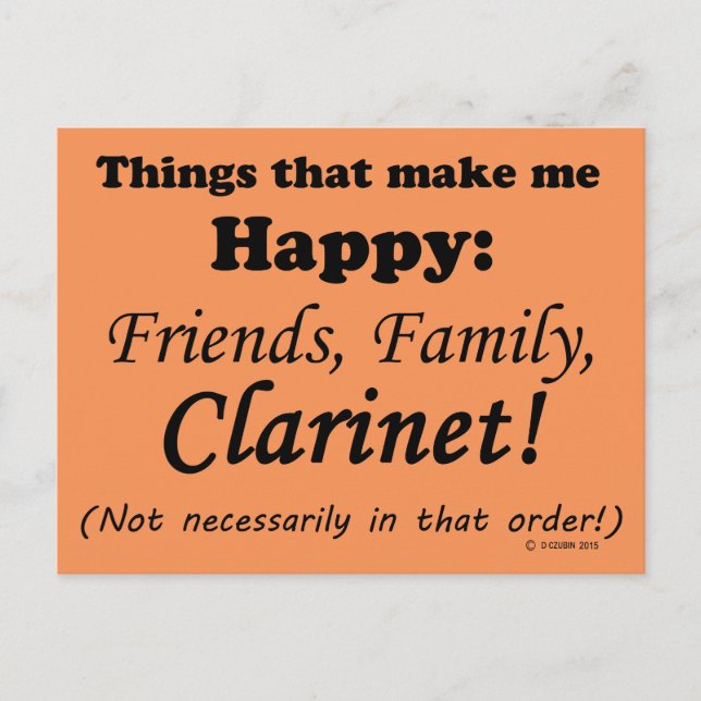 Cartão Postal Clarinet Me Torna Feliz (Frente)
