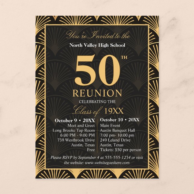 Cartão Postal Class of 1976 50th Reunion Invitation Art Deco (Criador carregado)