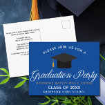 Cartão Postal Classe Azul de Graduação do Partido da Escola Pers<br><div class="desc">Cartaz de convite de festa de formatura personalizado clássico em azul real para um segundo grau,  faculdade ou universidade da classe de 2022. Personalize com seu nome de escola e sua classe de graduação sob a adorável caligrafia para um convite de formando personalizado para excelente.</div>