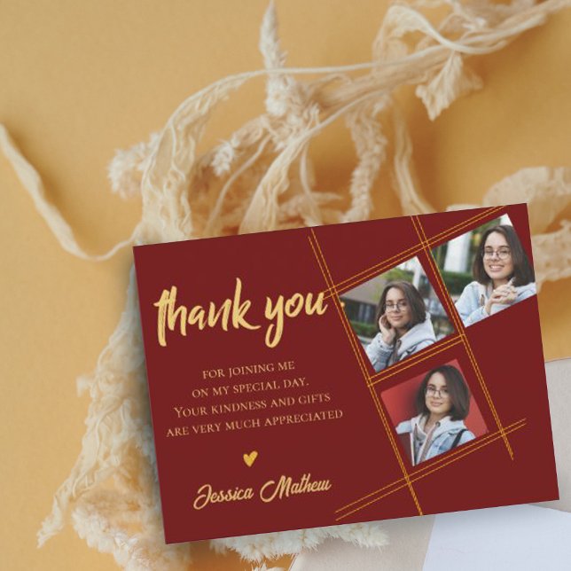 Cartão Postal Classe de 2023 Red Multi Photo Graduation Obrigado (Criador carregado)