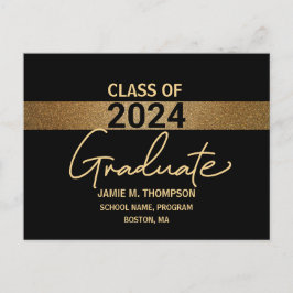 Cartão Postal Classe de anúncio de graduação em preto-ouro 2024