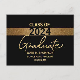 Cartão Postal Classe de anúncio de graduação em preto-ouro 2024