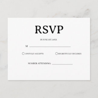 Cartão Postal Classic Black and White Wedding Rsvp Card