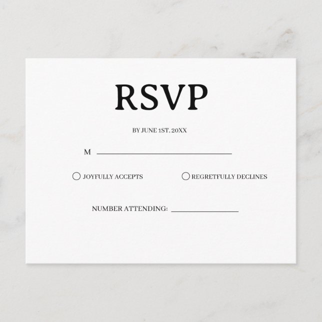 Cartão Postal Classic Black and White Wedding Rsvp Card (Frente)