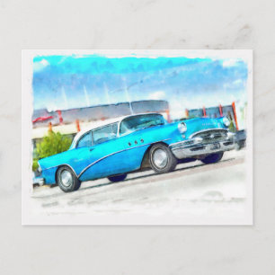 Cartão Postal Classic blue car Buick