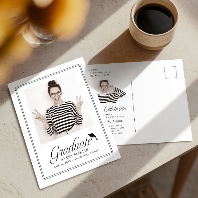 Cartão Postal Classic Framed Elegant Script Photo Graduation (Classic Framed Elegant Script Photo Graduation Postcard)