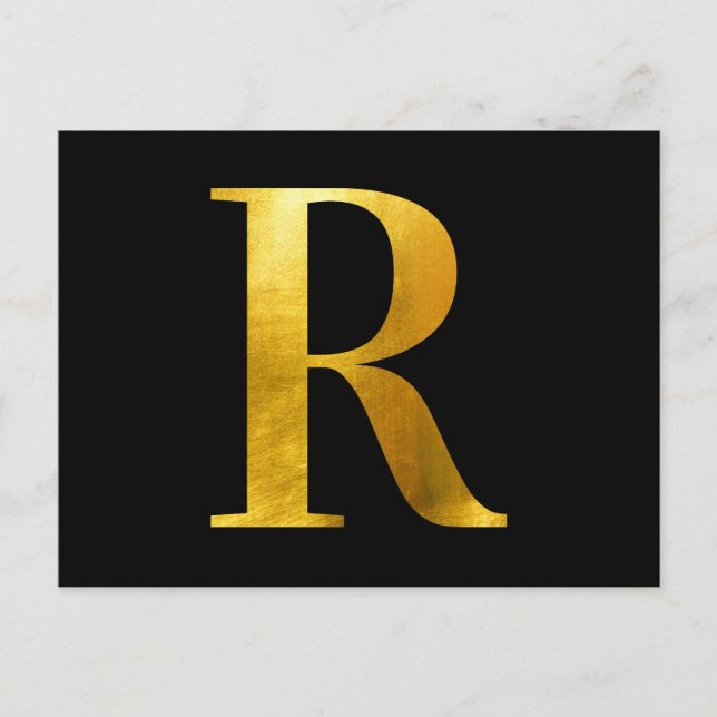 Cartão Postal Classic Gold Foil Monogram R on Black (Frente)
