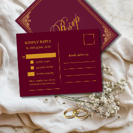 Cartão Postal Classic Gold Frame Wedding RSVP Postcard