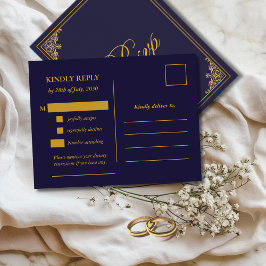 Cartão Postal Classic Gold Frame Wedding RSVP Postcard