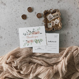 Cartão Postal Clássica Rosa Rosa Rosa Rosa Rosa Floral Obrigado