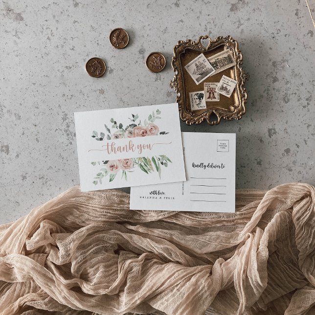 Cartão Postal Clássica Rosa Rosa Rosa Rosa Rosa Floral Obrigado (Criador carregado)