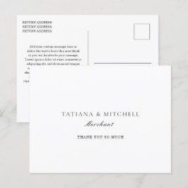 Cartão Postal Clássico Agradecimento de Casamento Preto e Branco