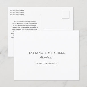 Cartão Postal Clássico Agradecimento de Casamento Preto e Branco