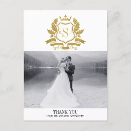 Cartão Postal Clássico Casamento de Crest Dourado Obrigado Cartã