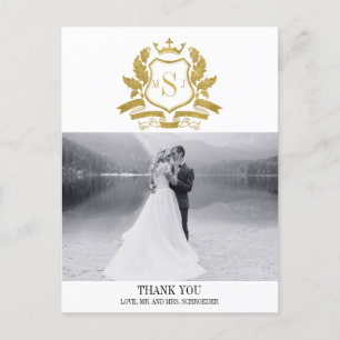 Cartão Postal Clássico Casamento de Crest Dourado Obrigado Cartã