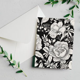 Cartão Postal Clássico Floral Vintage Preto e Branco
